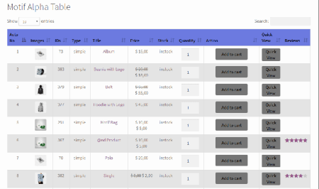 WooCommerce Product Table